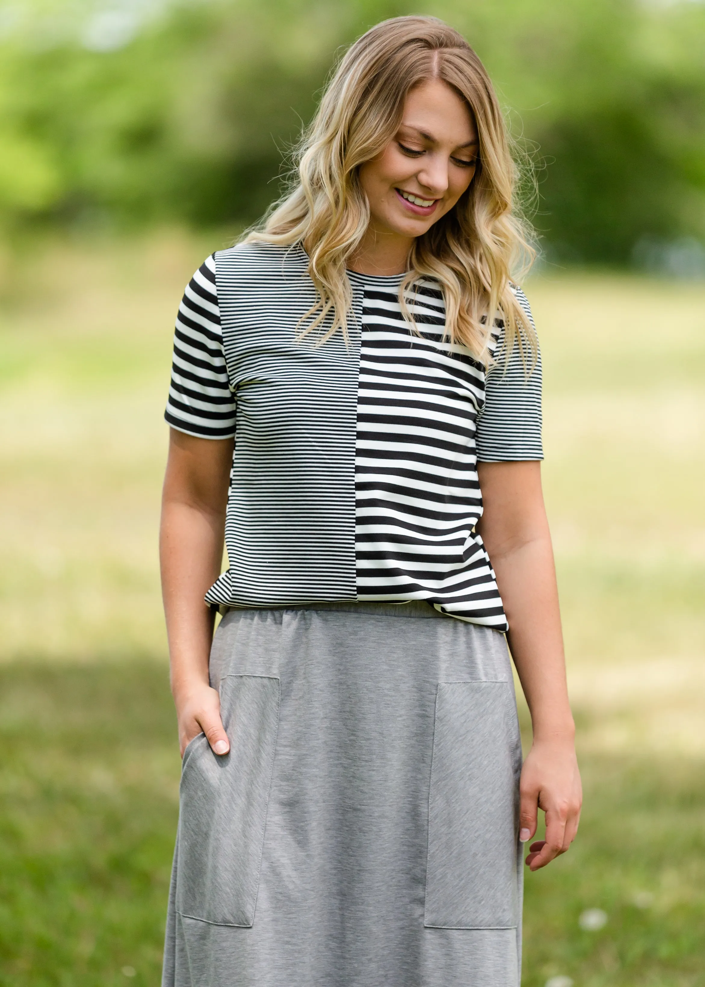 Black and White Mixed Striped Tee Shirt - FINAL SALE