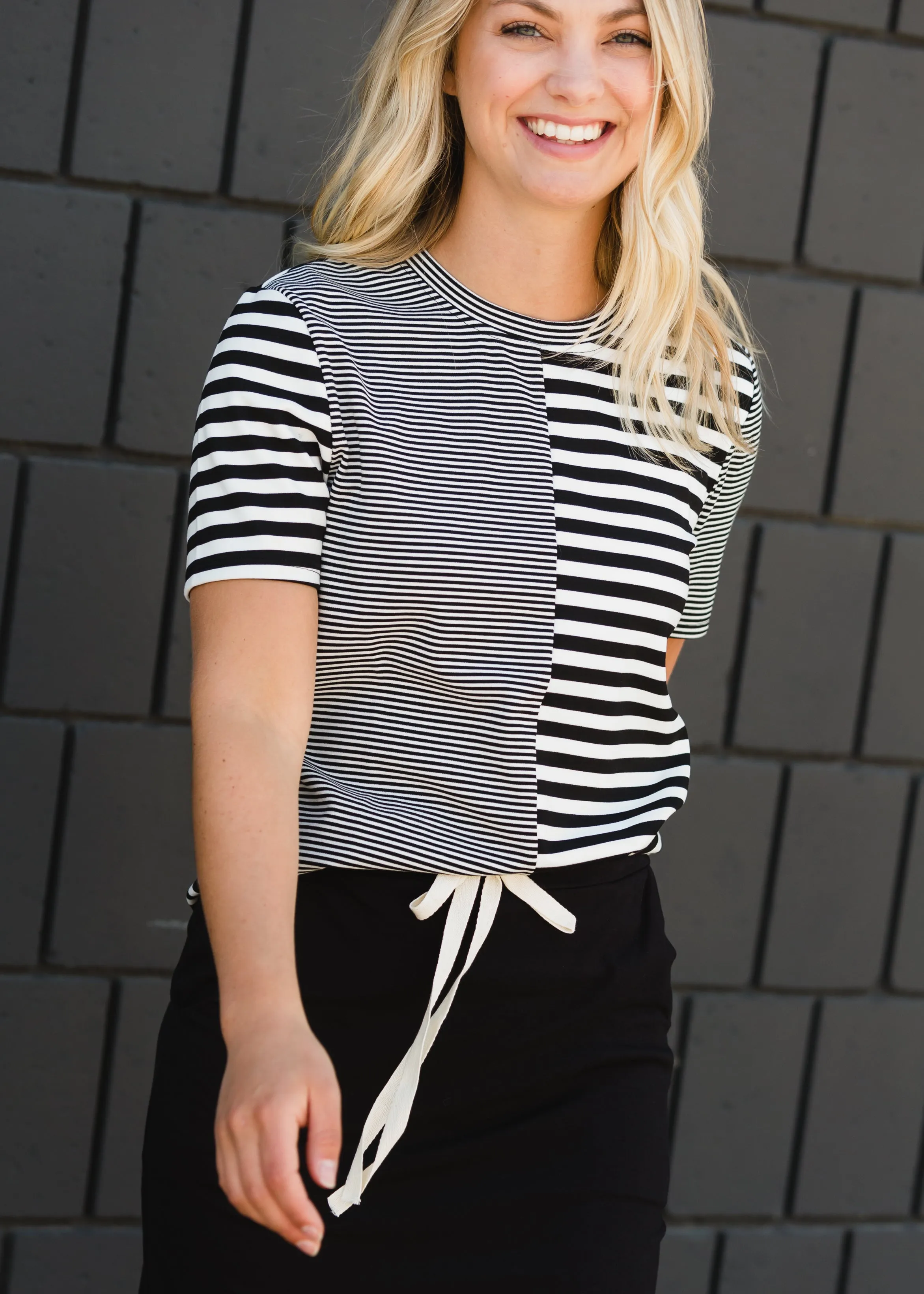 Black and White Mixed Striped Tee Shirt - FINAL SALE