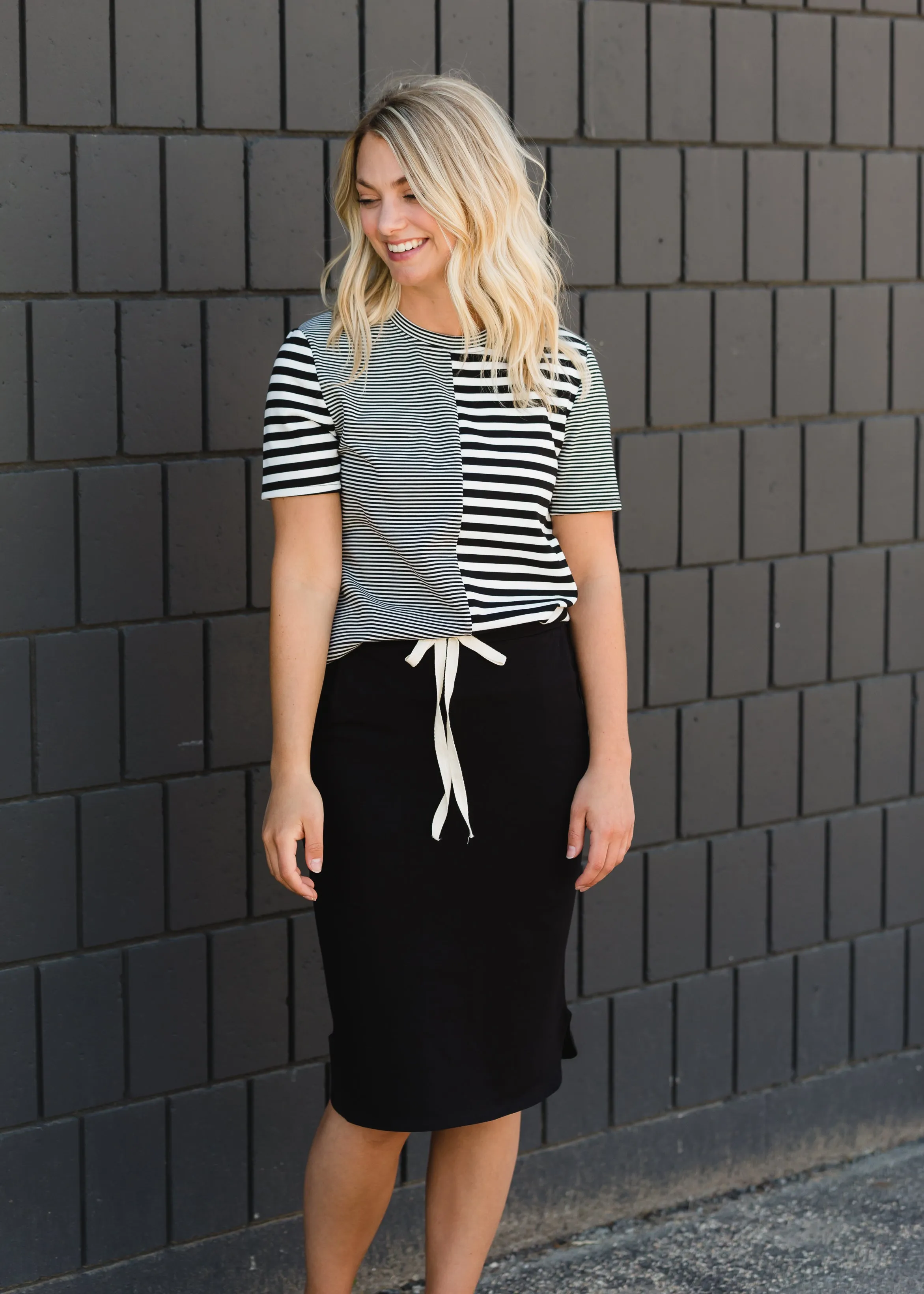 Black and White Mixed Striped Tee Shirt - FINAL SALE