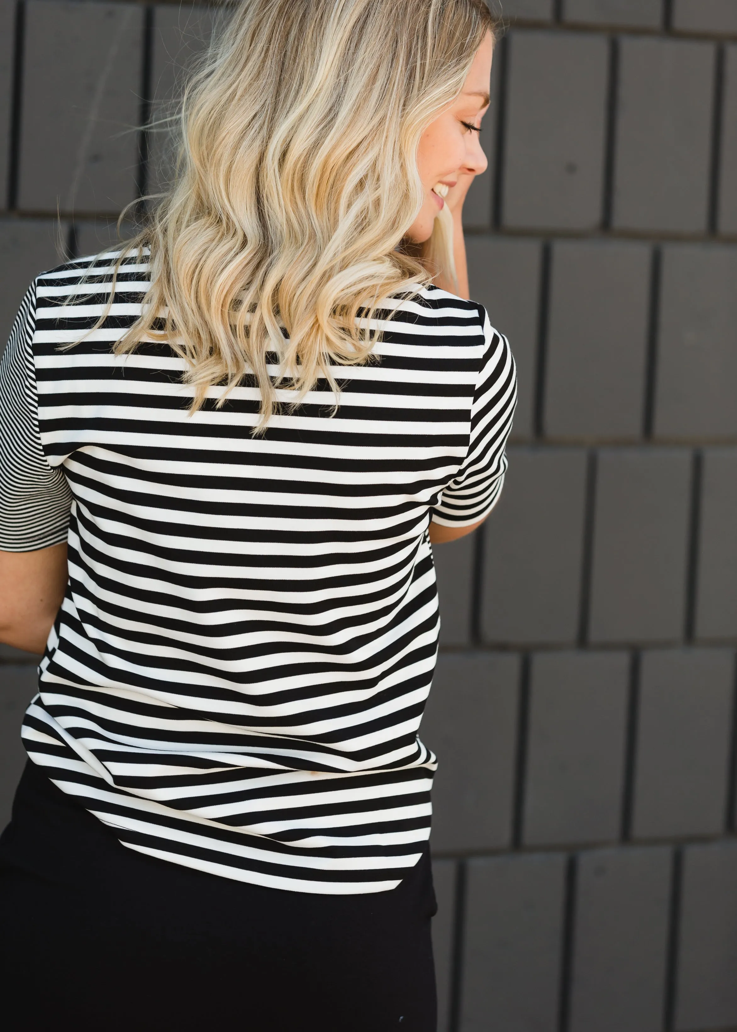 Black and White Mixed Striped Tee Shirt - FINAL SALE