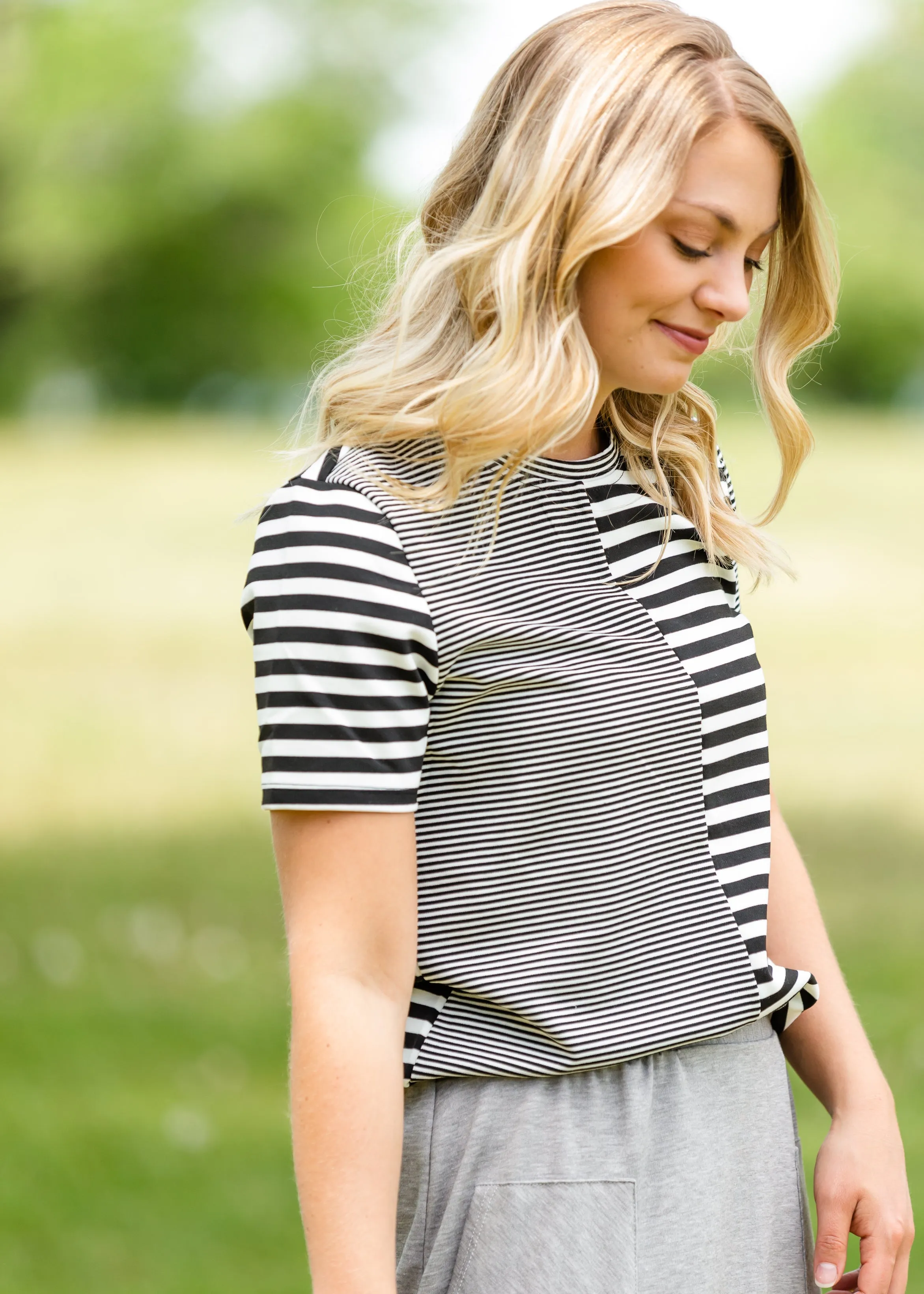 Black and White Mixed Striped Tee Shirt - FINAL SALE