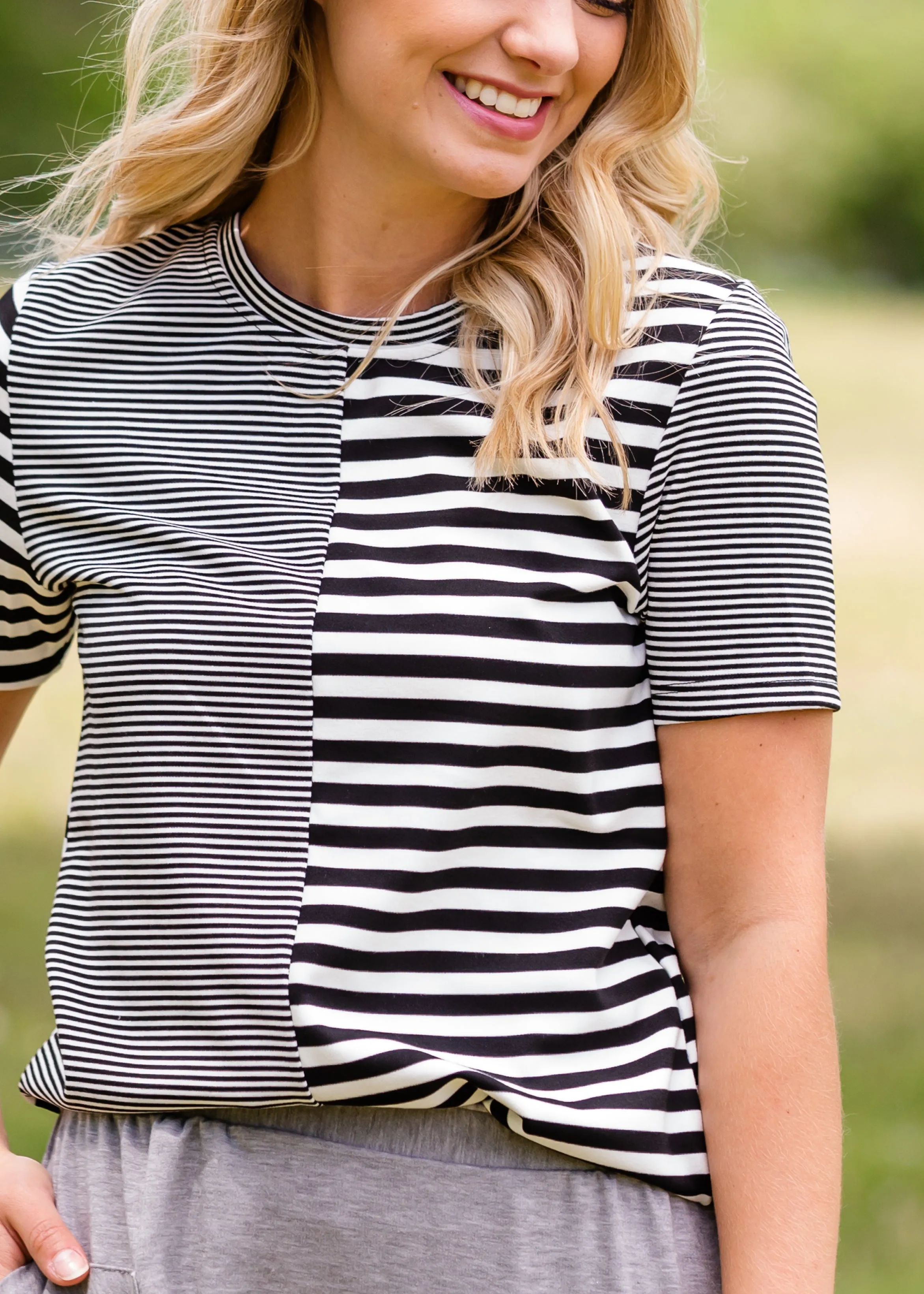 Black and White Mixed Striped Tee Shirt - FINAL SALE
