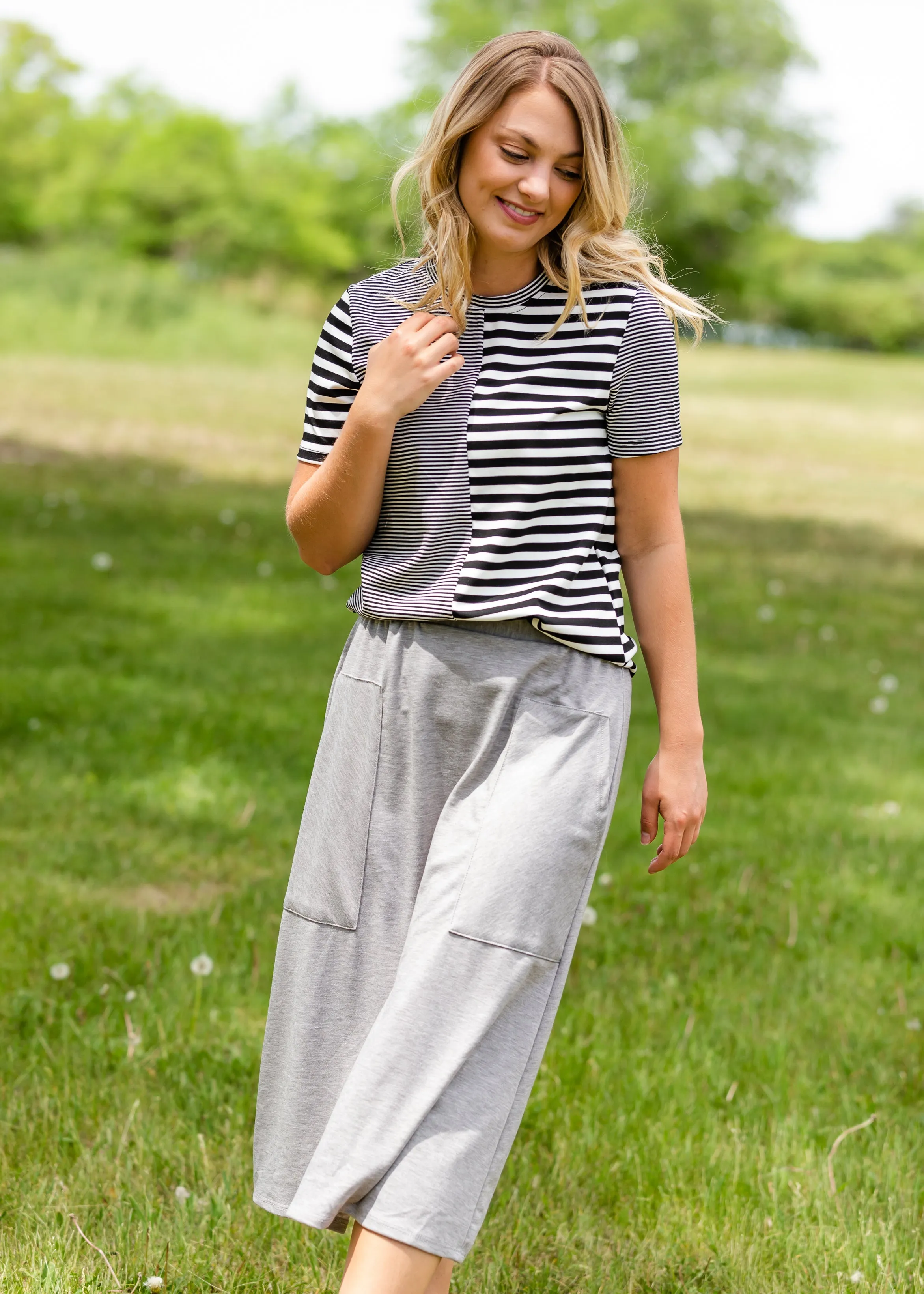 Black and White Mixed Striped Tee Shirt - FINAL SALE