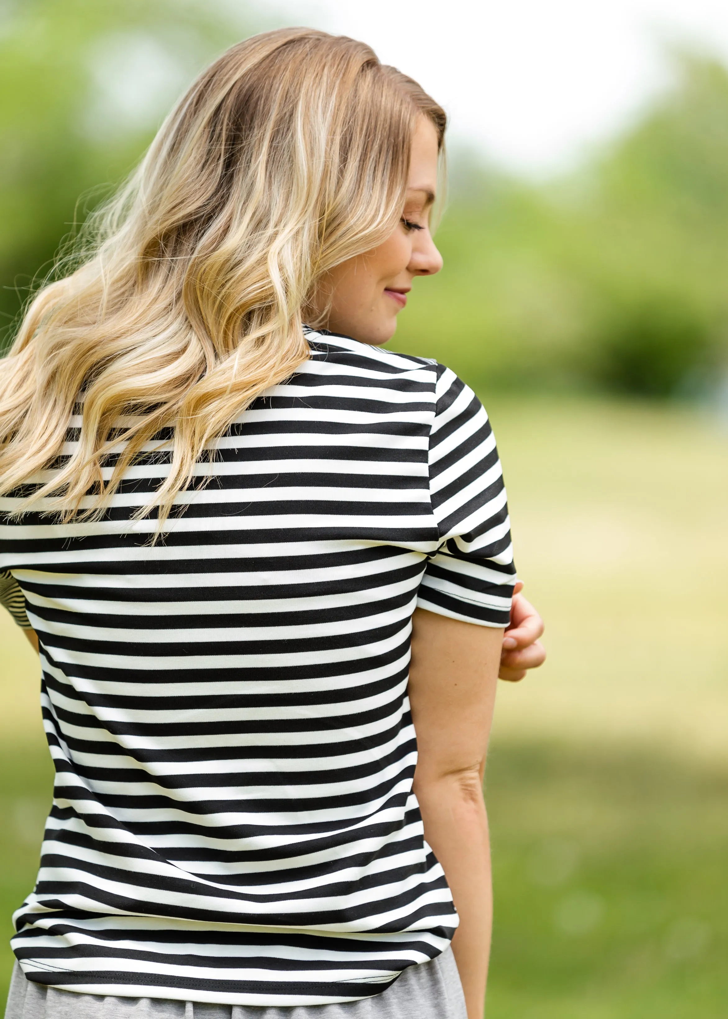 Black and White Mixed Striped Tee Shirt - FINAL SALE