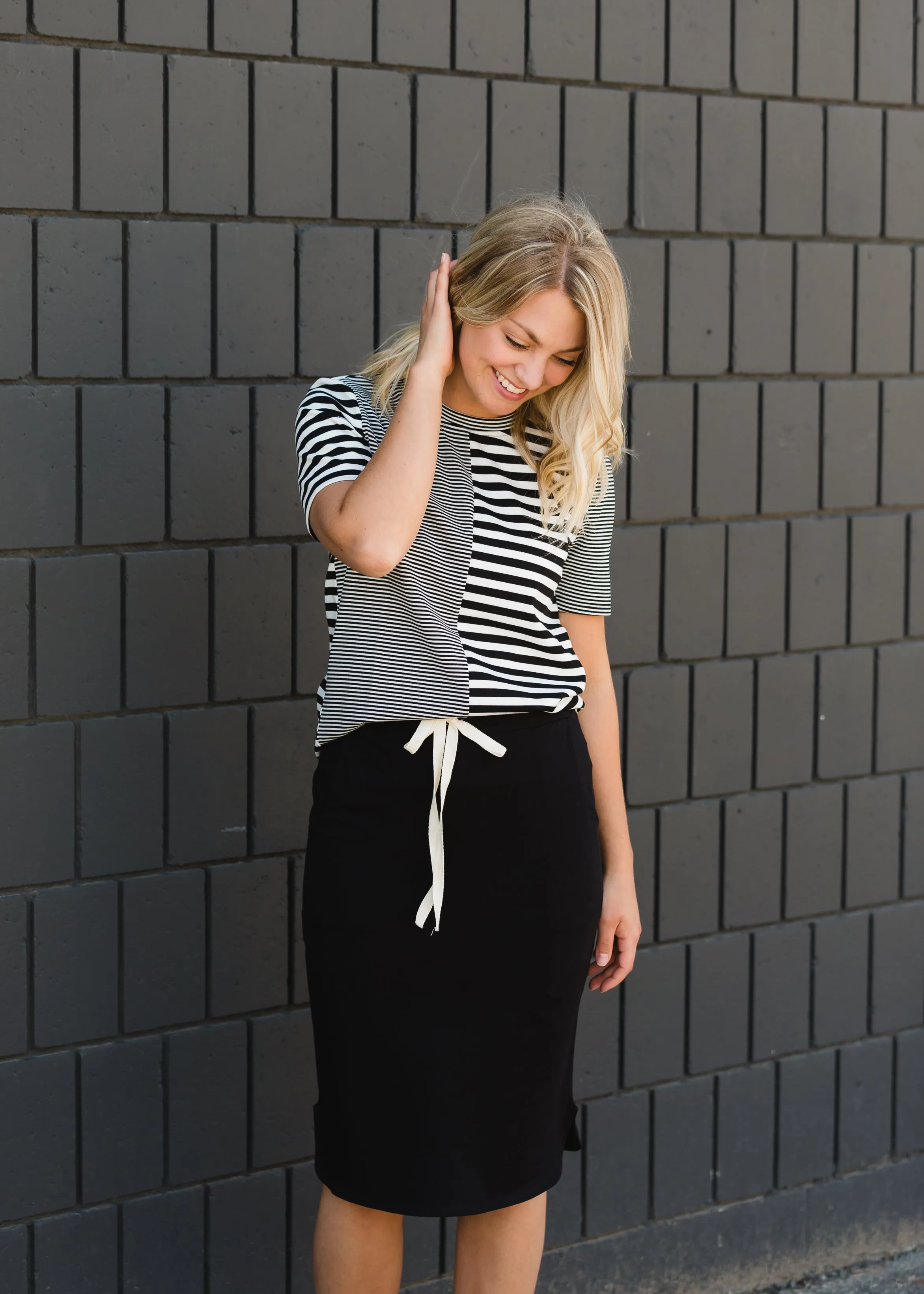Black and White Mixed Striped Tee Shirt - FINAL SALE