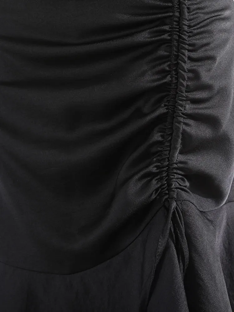 Black Patchwork Mesh Skirt For Women High Waist Chain Tassel Loose Midi Skirts Female Fashion Summer Clothing Style