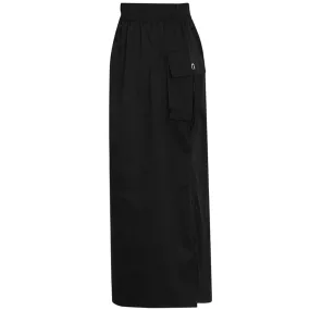 Black Patchwork Pocket Skirt For Women High Waist Drawstring Midi Casual Skirts Female Fashion Clothing Spring