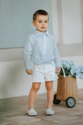 Blue and White Striped Seersucker Shirt