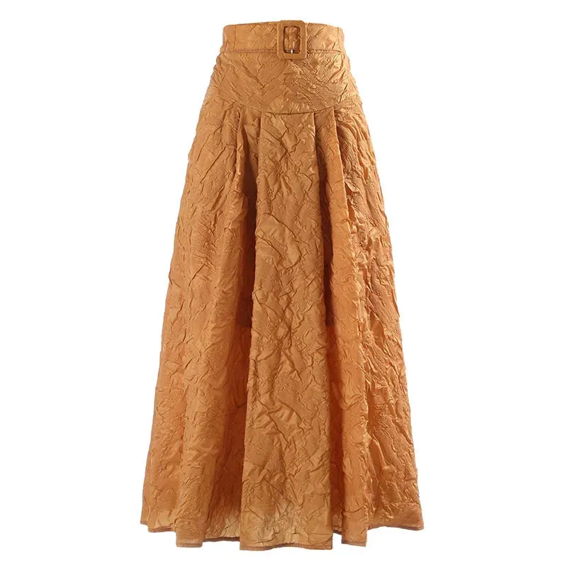 Casual Patchwork Midi Skirt For Women High Waist Sashes Plus Size Skirts Female Fashion Clothing Style