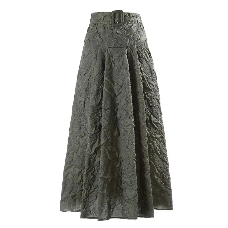 Casual Patchwork Midi Skirt For Women High Waist Sashes Plus Size Skirts Female Fashion Clothing Style