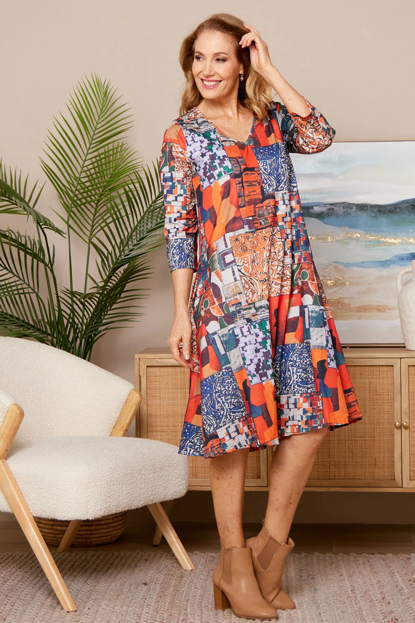 Christobel Sleeved Dress - Retro Patchwork