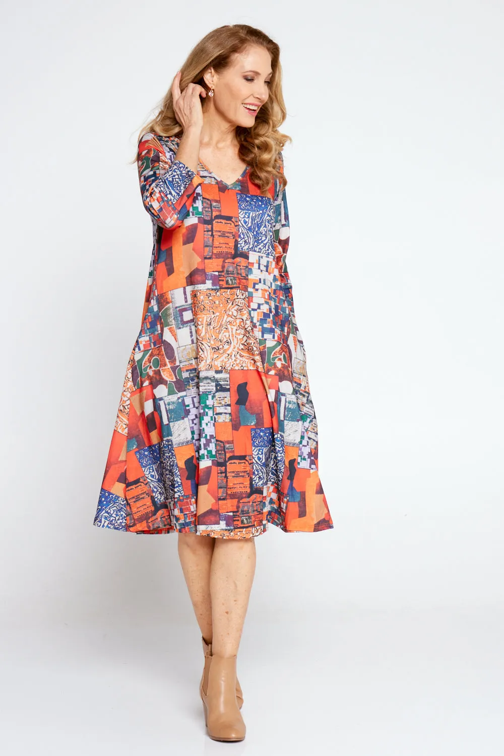 Christobel Sleeved Dress - Retro Patchwork