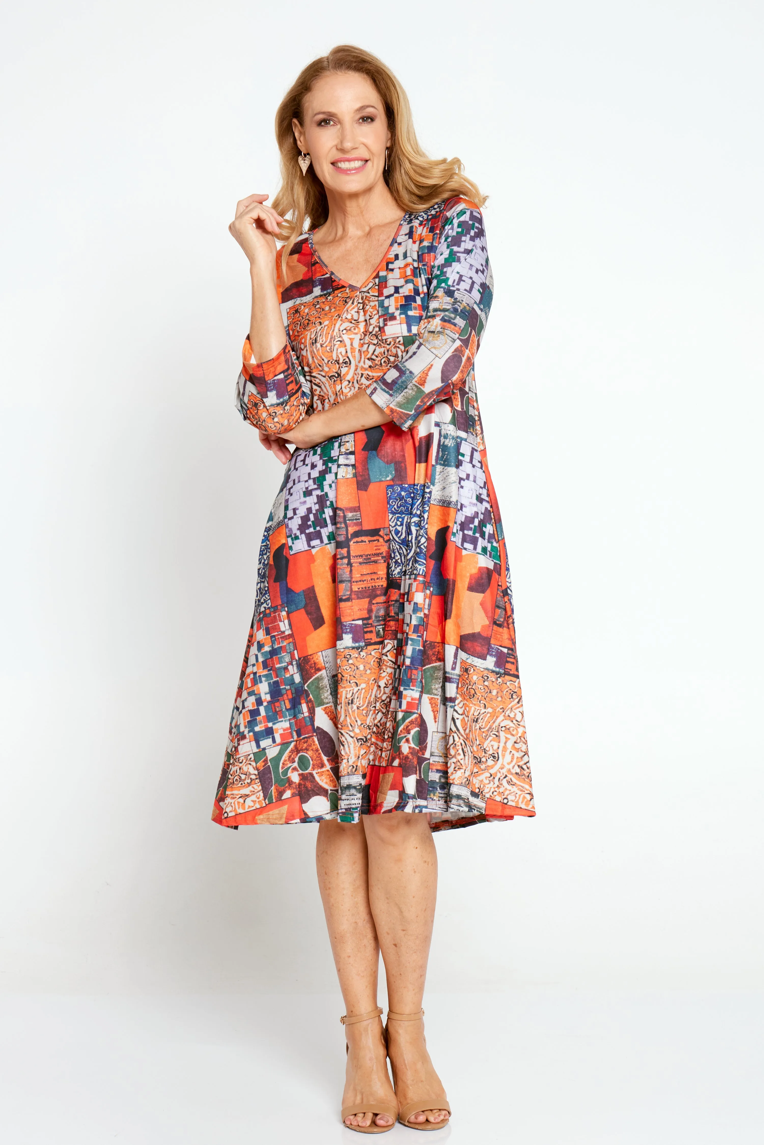 Christobel Sleeved Dress - Retro Patchwork