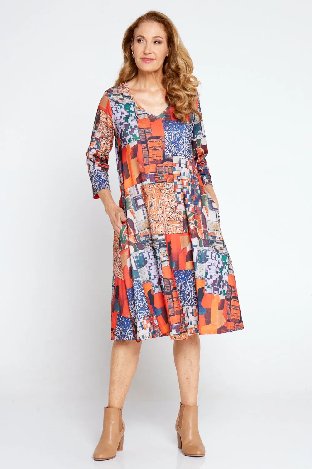 Christobel Sleeved Dress - Retro Patchwork