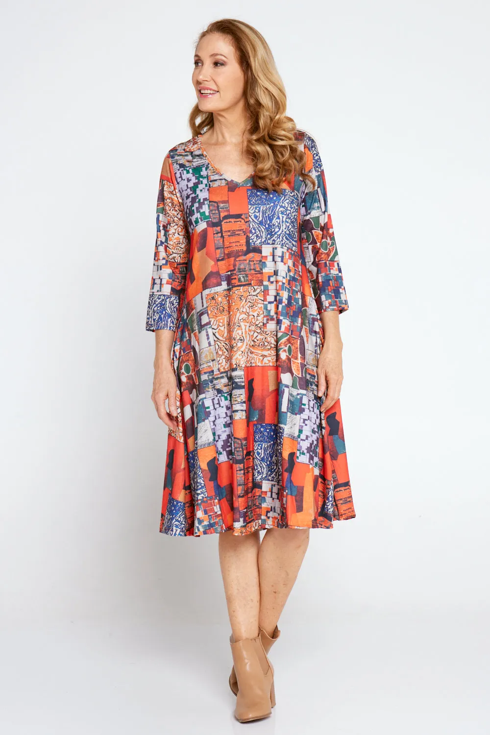 Christobel Sleeved Dress - Retro Patchwork