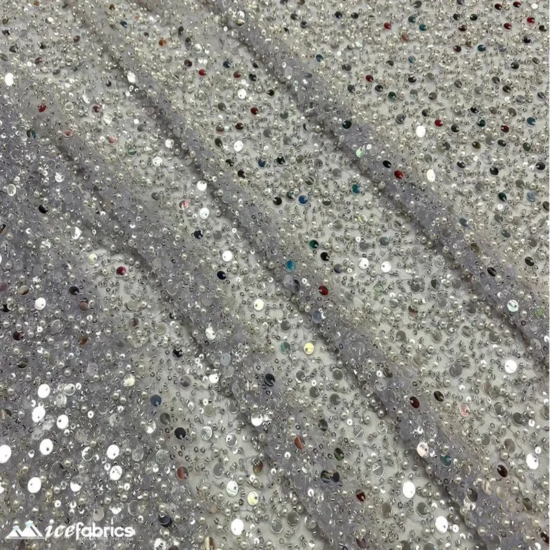 Classic All Over Beaded Sequin Bridal Fabric / Handmade