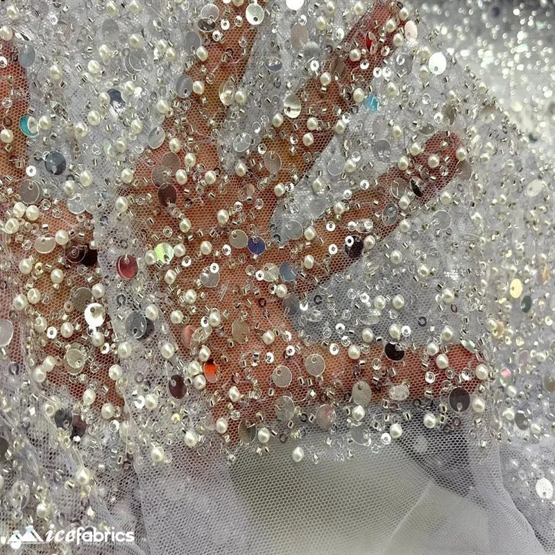 Classic All Over Beaded Sequin Bridal Fabric / Handmade