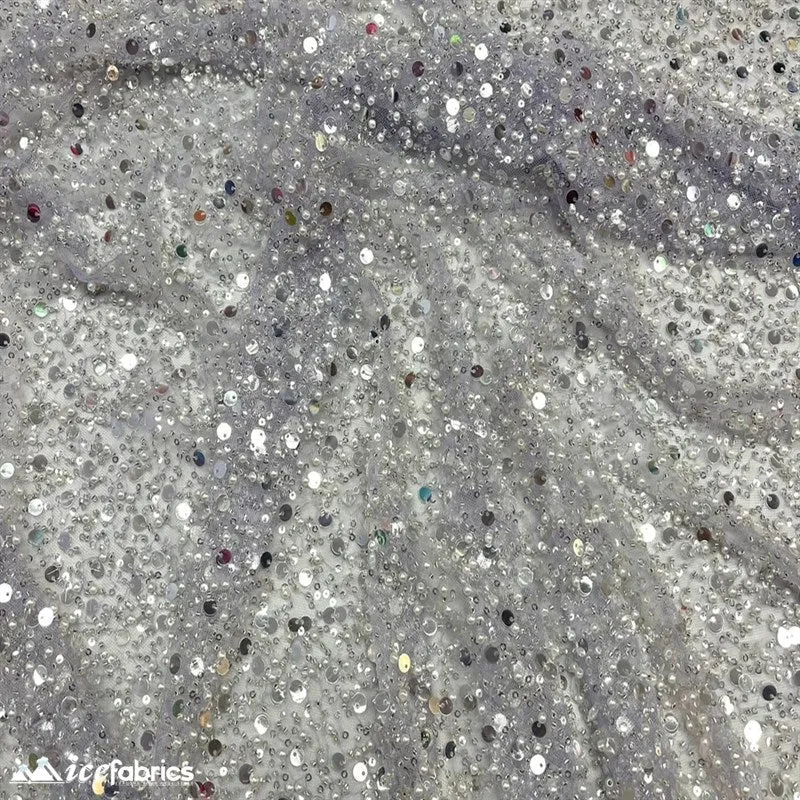 Classic All Over Beaded Sequin Bridal Fabric / Handmade