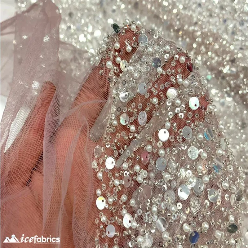 Classic All Over Beaded Sequin Bridal Fabric / Handmade