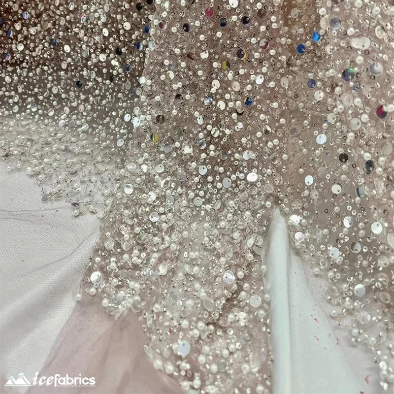 Classic All Over Beaded Sequin Bridal Fabric / Handmade