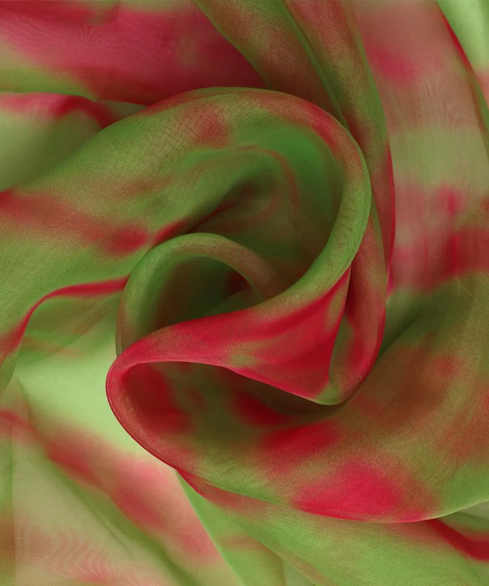 Green Colour Shibori Pattern Organza Fabric