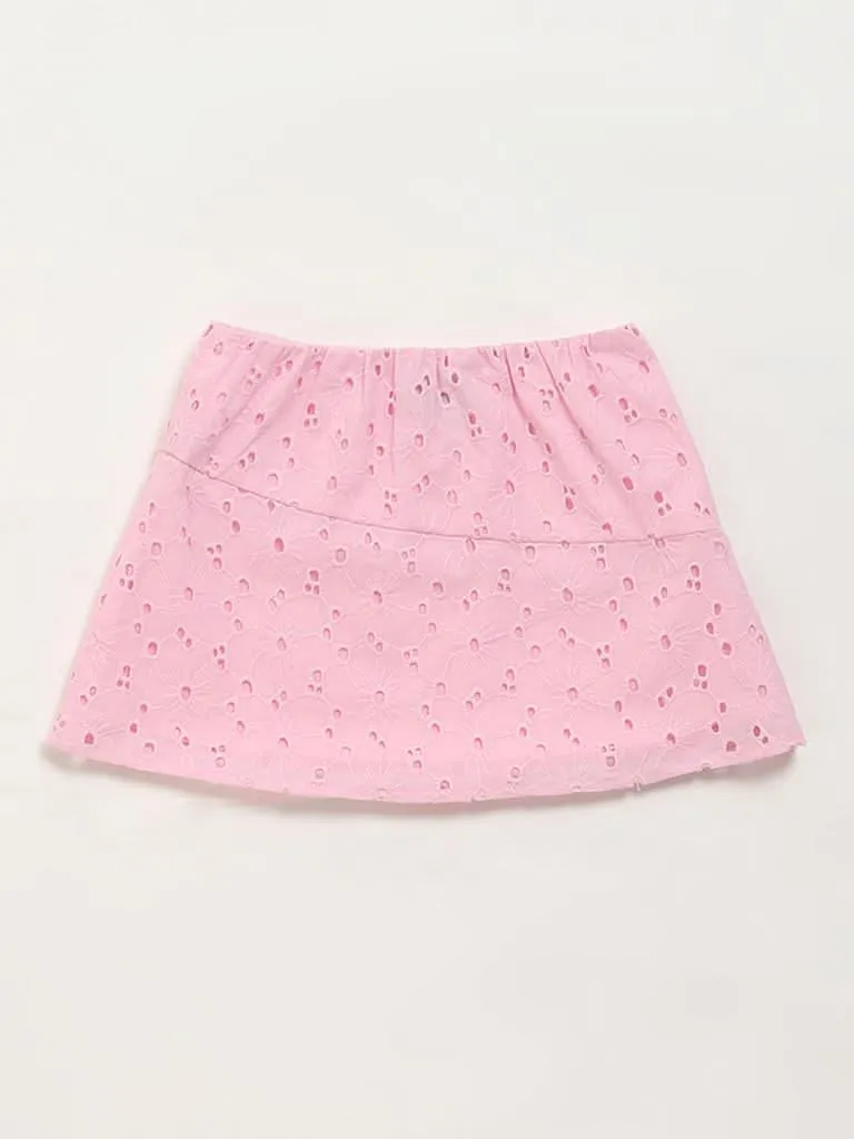 HOP Kids Pink Embroidered Skirt