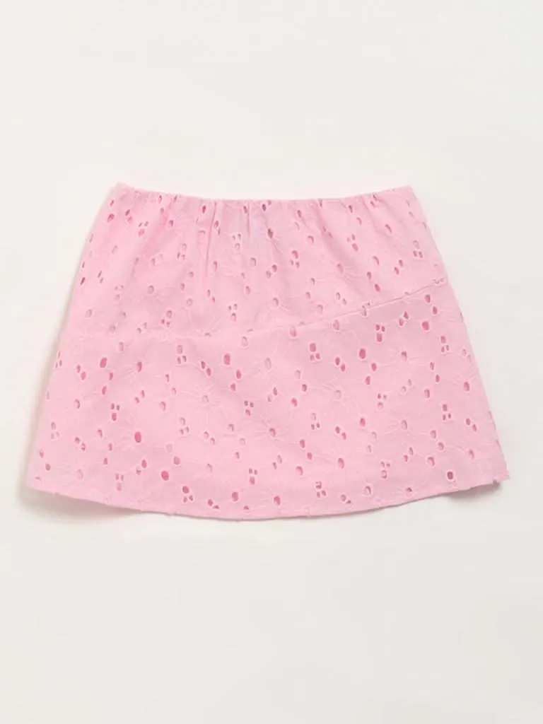 HOP Kids Pink Embroidered Skirt