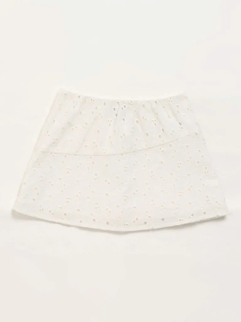HOP Kids White Embroidered Skirt