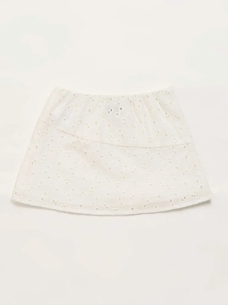 HOP Kids White Embroidered Skirt