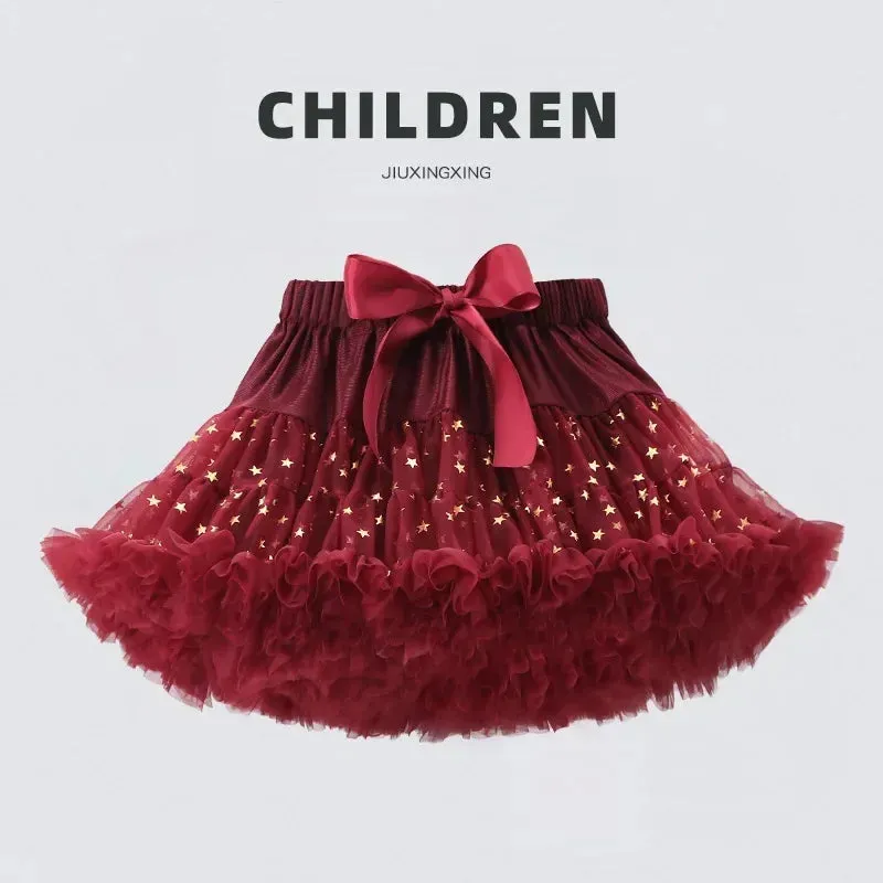 HOT Girls Tutu Skirts Solid Fluffy Tulle Princess Ball Gown Pettiskirt Kids Ballet Party Performance Dress for Children PP001