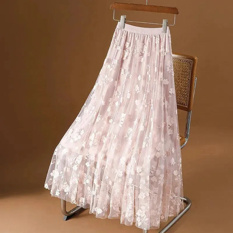 Mesh Skirt High Waisted A-Line