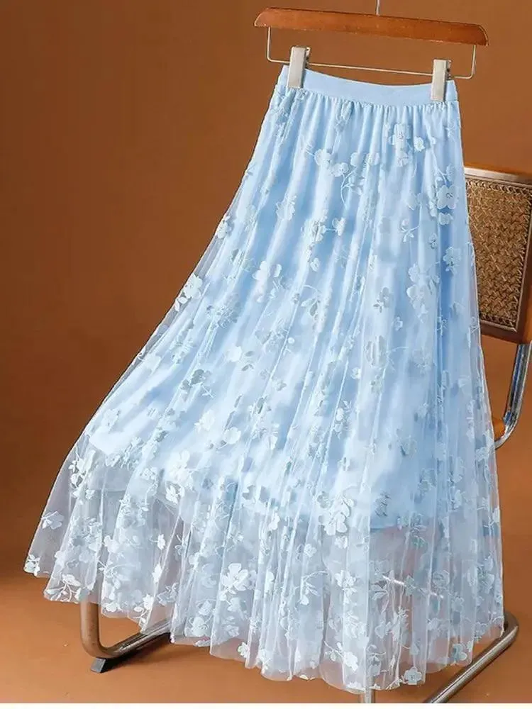 Mesh Skirt High Waisted A-Line