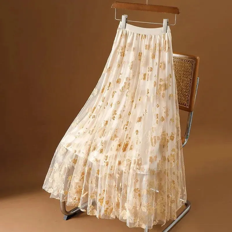 Mesh Skirt High Waisted A-Line