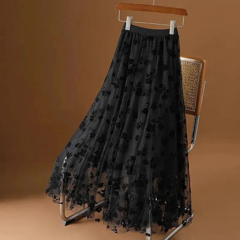 Mesh Skirt High Waisted A-Line