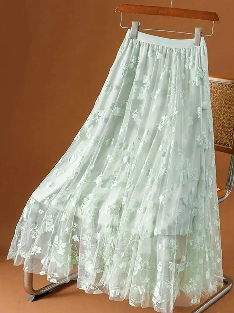 Mesh Skirt High Waisted A-Line
