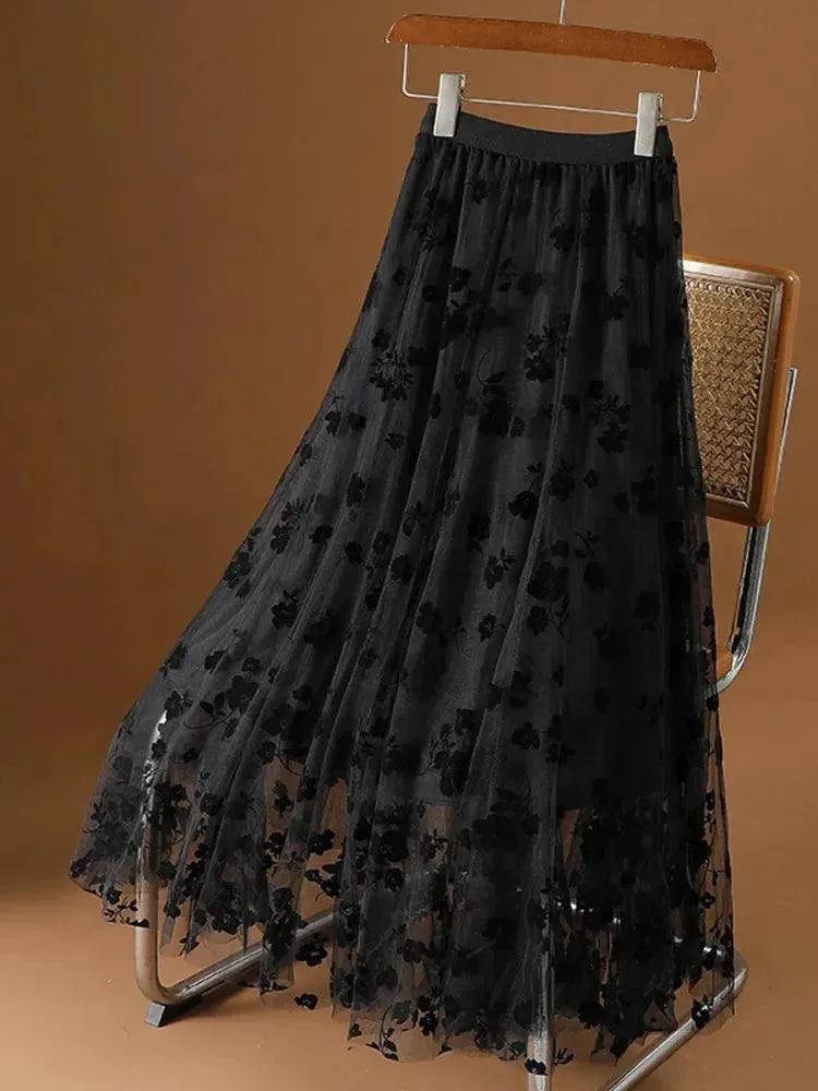 Mesh Skirt High Waisted A-Line