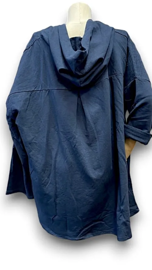 PATCHWORK COTTON HOODIE NAVY