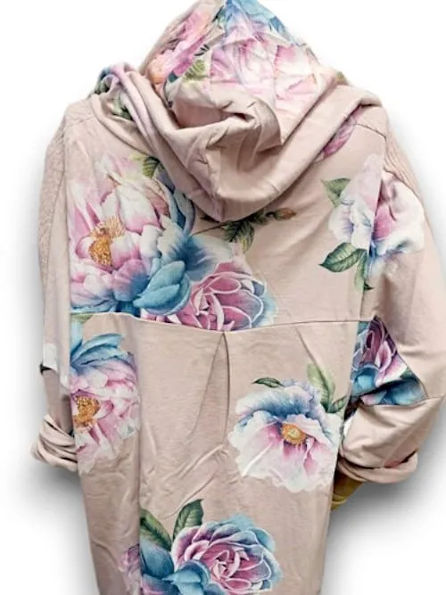 PATCHWORK HOODIE LINEN OMBRE PEONY BABY PINK