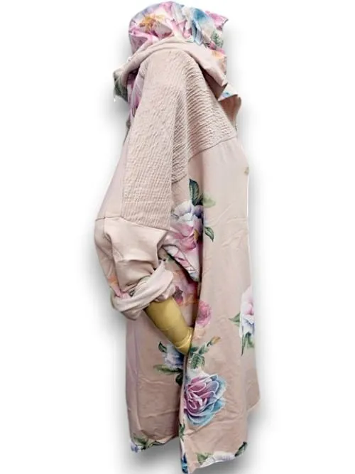 PATCHWORK HOODIE LINEN OMBRE PEONY BABY PINK
