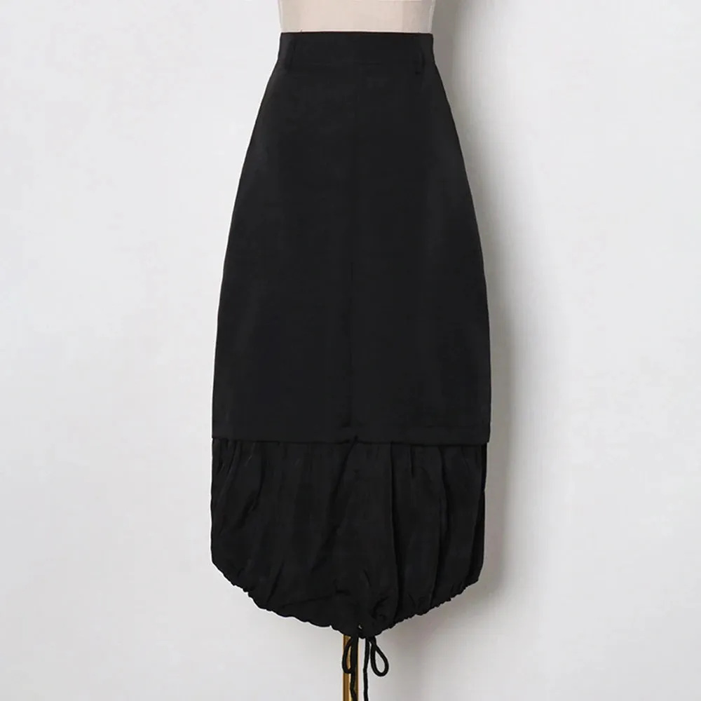 Patchwork Loose Midi Skirt For Women High Waist Colorblock Long Skirts Female Summer Casual Clothing Style