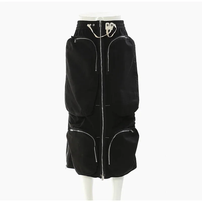 Patchwork Pocket Skirt For Women High Waist Straight Solid Streetwear Midi Skirts Female Clothing Autumn