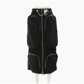 Patchwork Pocket Skirt For Women High Waist Straight Solid Streetwear Midi Skirts Female Clothing Autumn