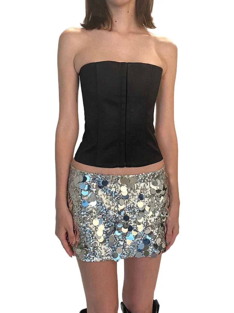 Sequin Summer Casual Elastic Mini A-line for Beaches Club Streetwear Shiny Skirt