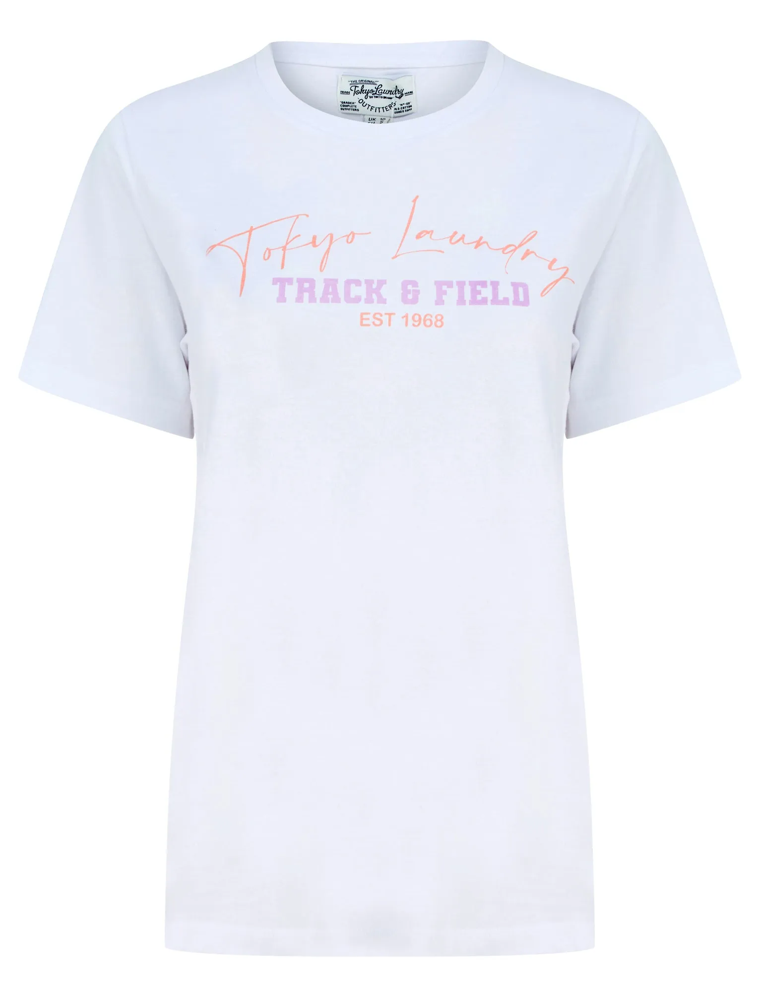 Track Motif Cotton Jersey T-Shirt in Optic White - Tokyo Laundry